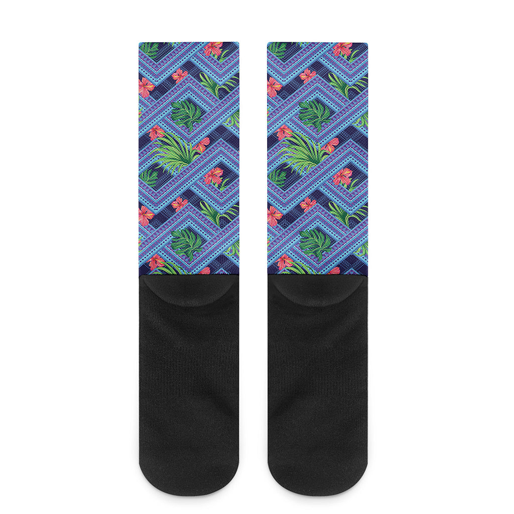 Tropical Aztec Geometric Pattern Print Crew Socks