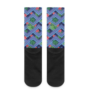 Tropical Aztec Geometric Pattern Print Crew Socks