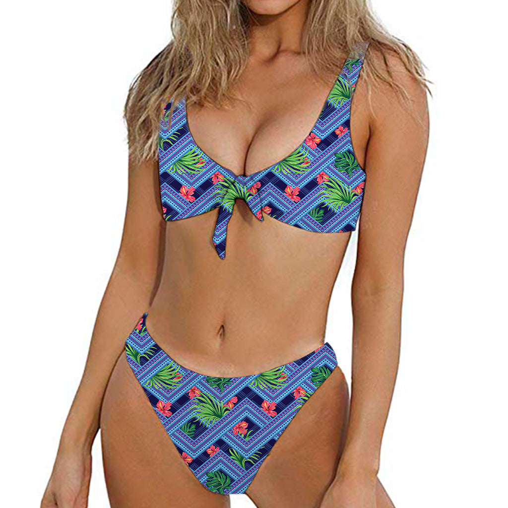 Tropical Aztec Geometric Pattern Print Front Bow Tie Bikini