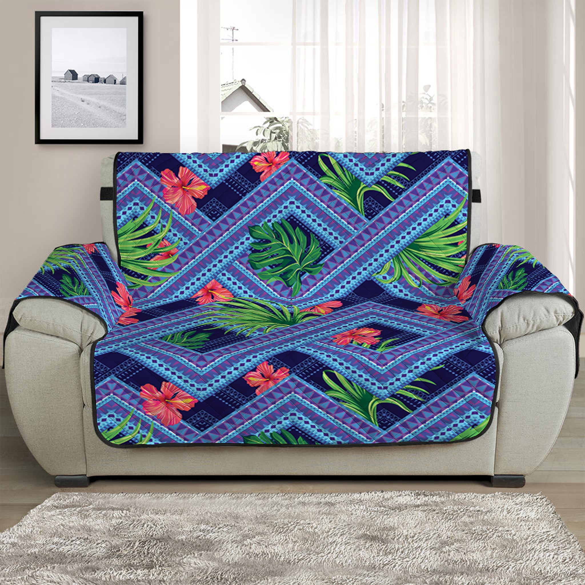 Tropical Aztec Geometric Pattern Print Half Sofa Protector