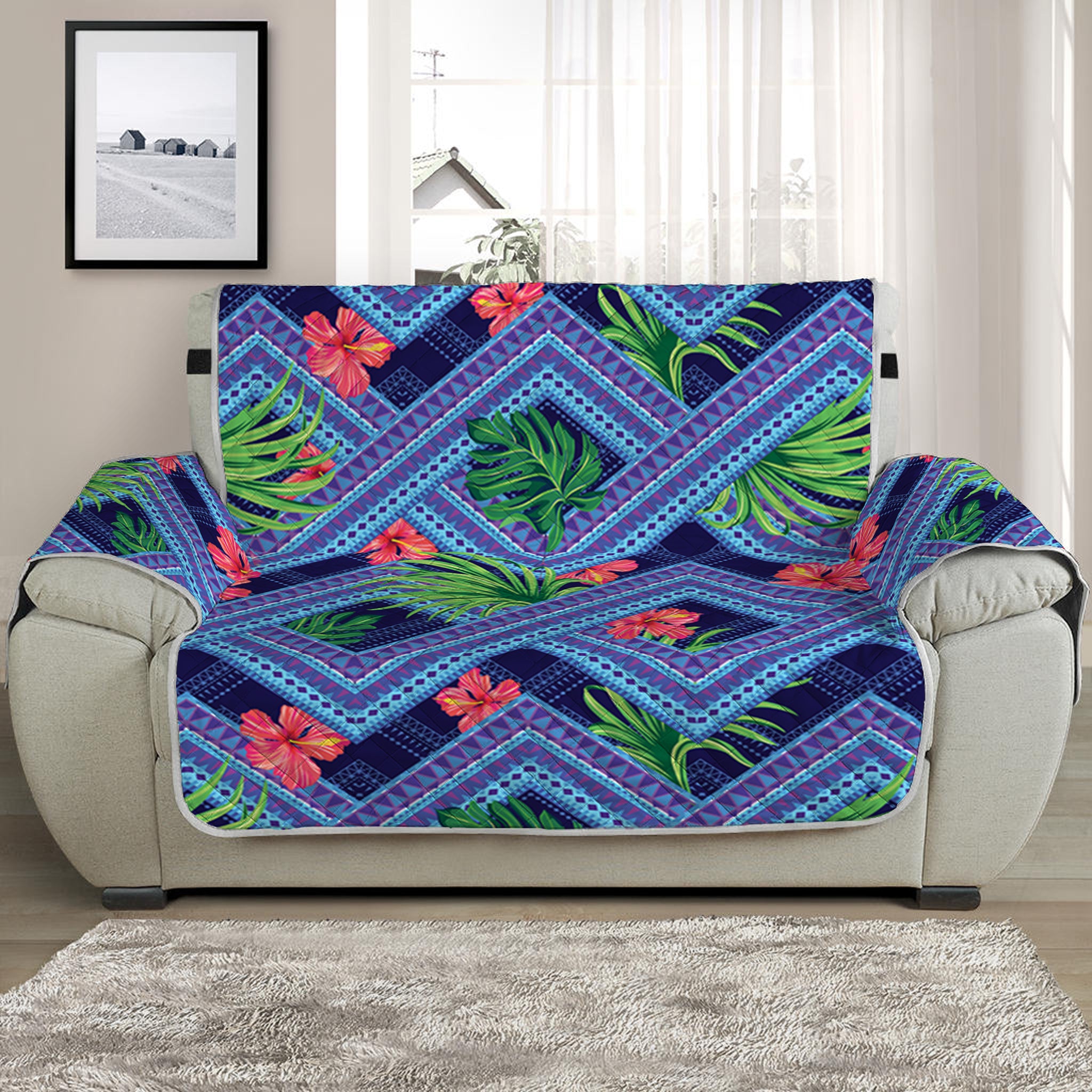 Tropical Aztec Geometric Pattern Print Half Sofa Protector