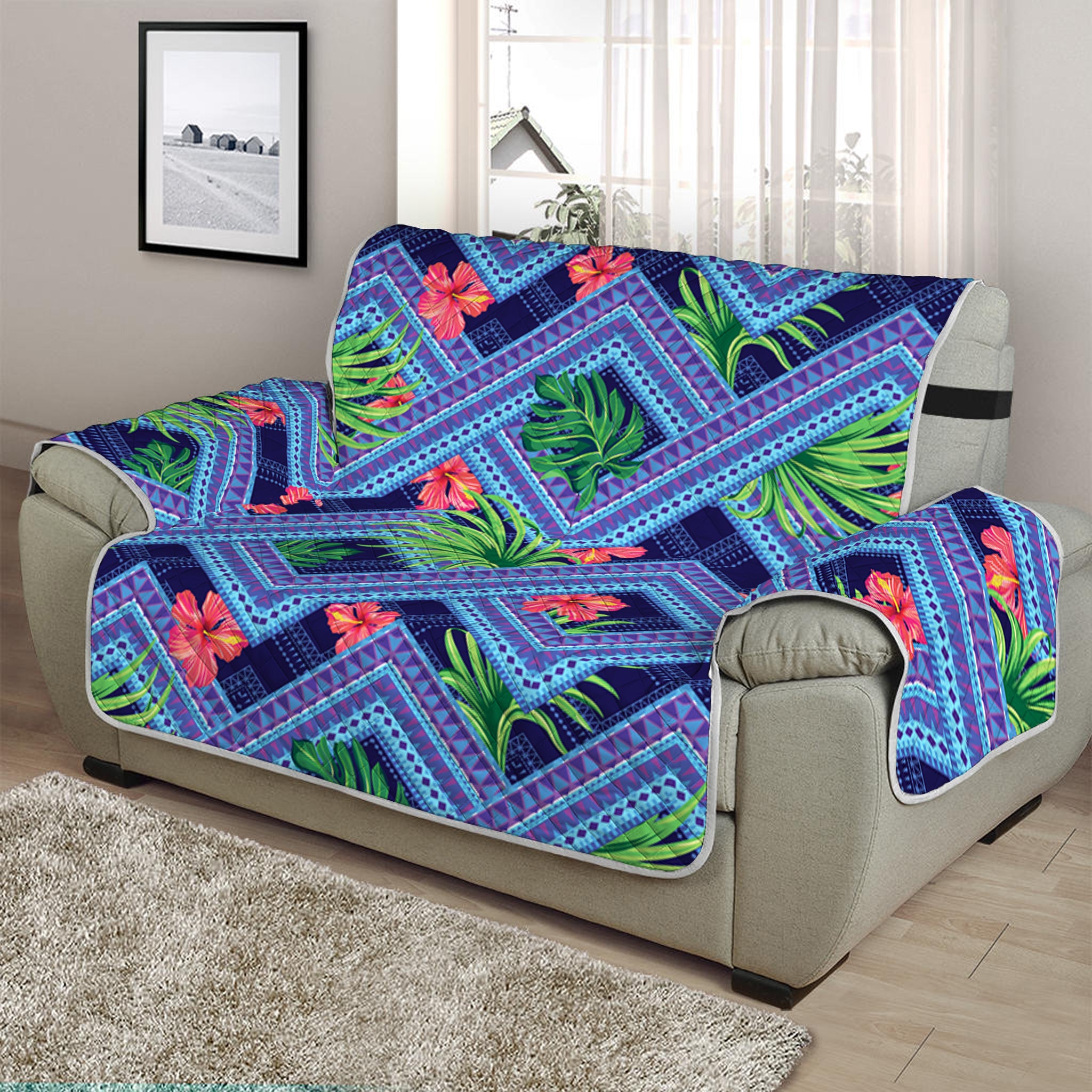 Tropical Aztec Geometric Pattern Print Half Sofa Protector