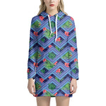 Tropical Aztec Geometric Pattern Print Hoodie Dress