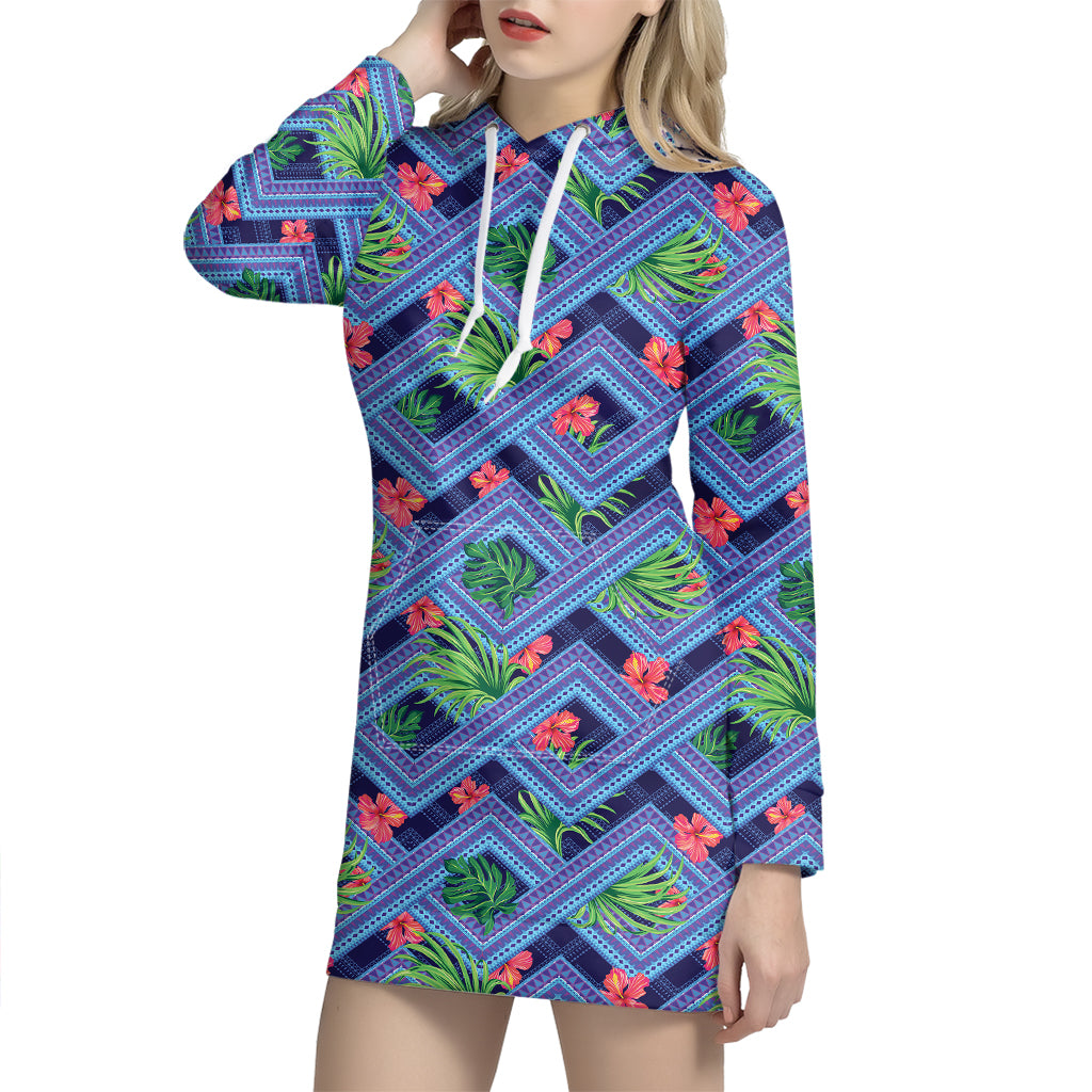 Tropical Aztec Geometric Pattern Print Hoodie Dress