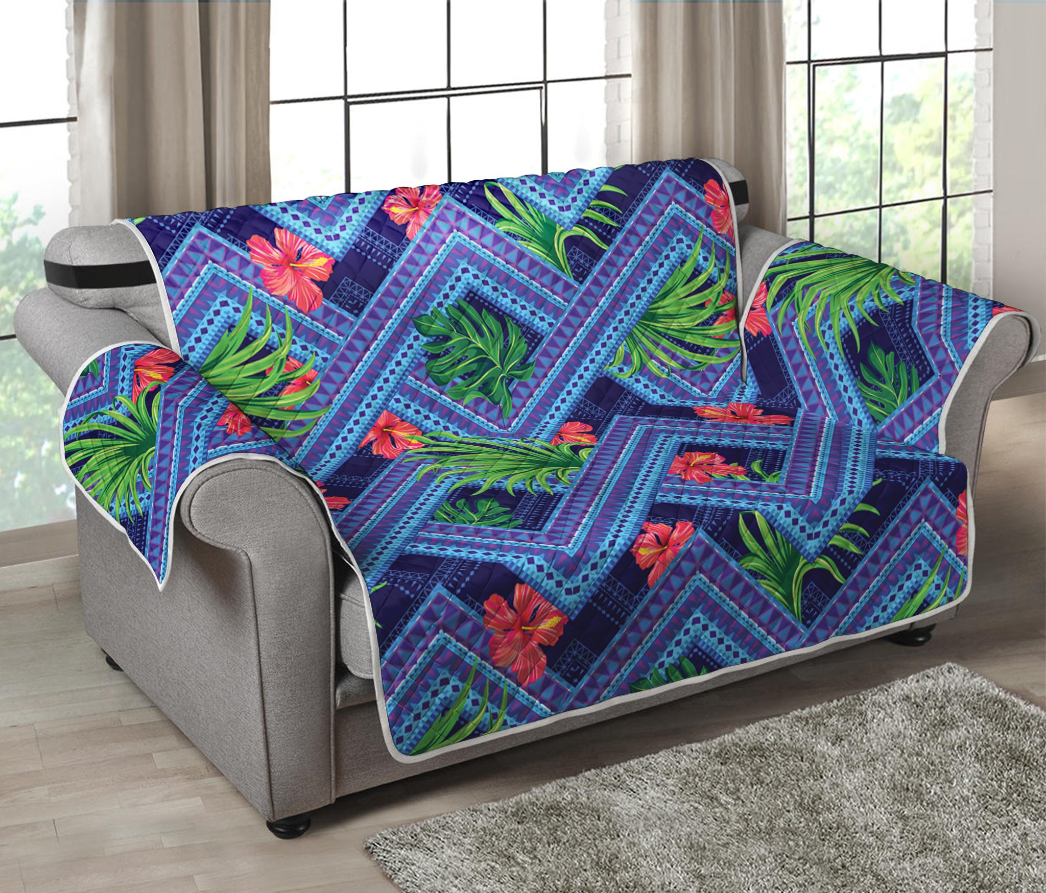 Tropical Aztec Geometric Pattern Print Loveseat Protector