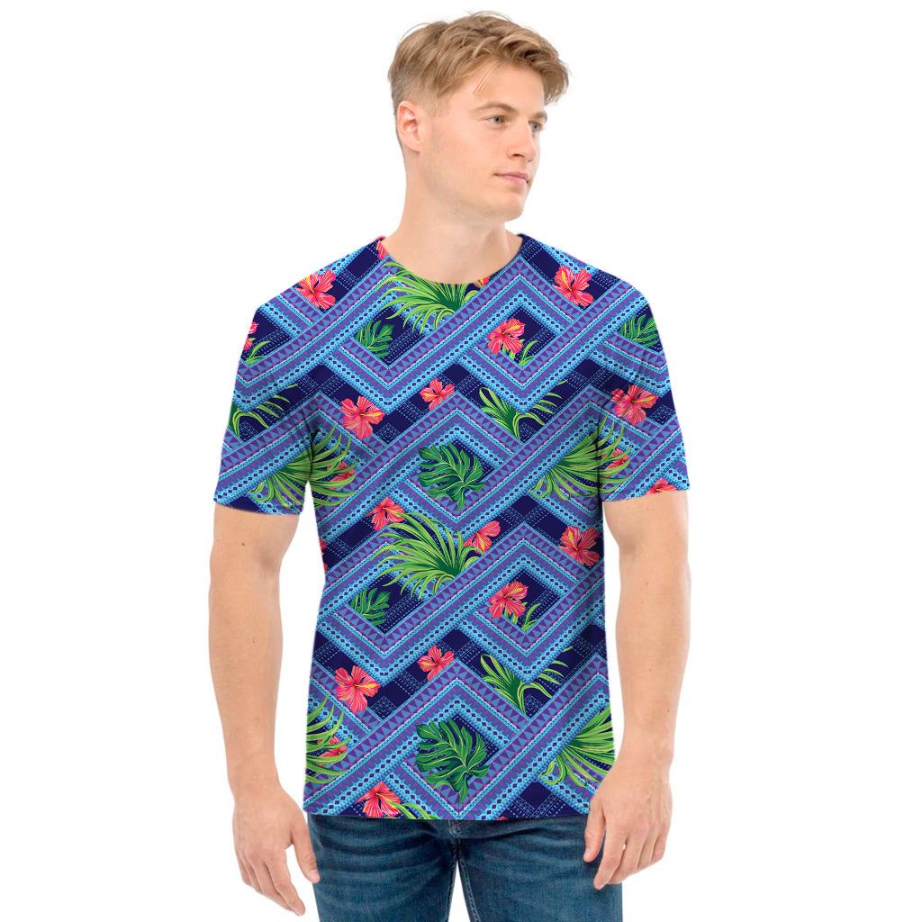 Tropical Aztec Geometric Pattern Print Men's T-Shirt