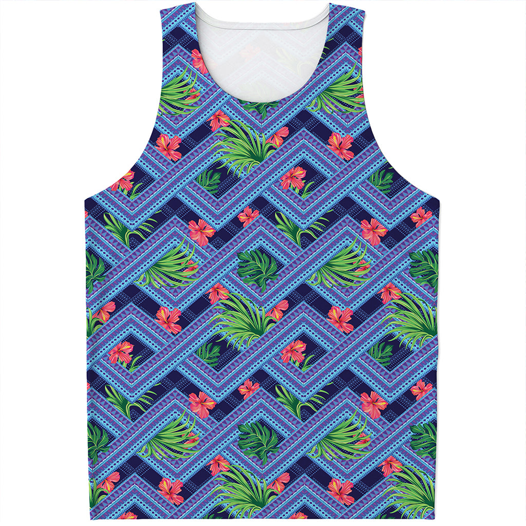 Tropical Aztec Geometric Pattern Print Men's Tank Top