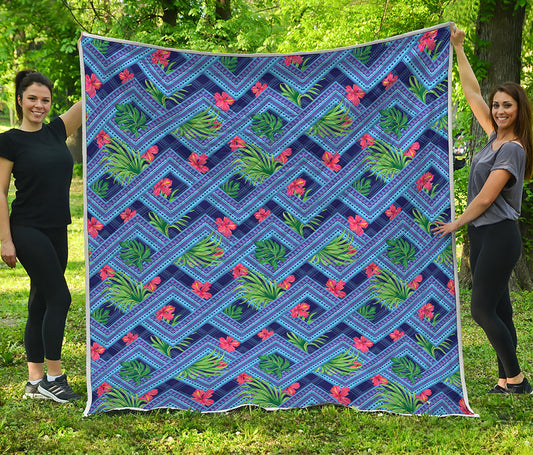 Tropical Aztec Geometric Pattern Print Quilt