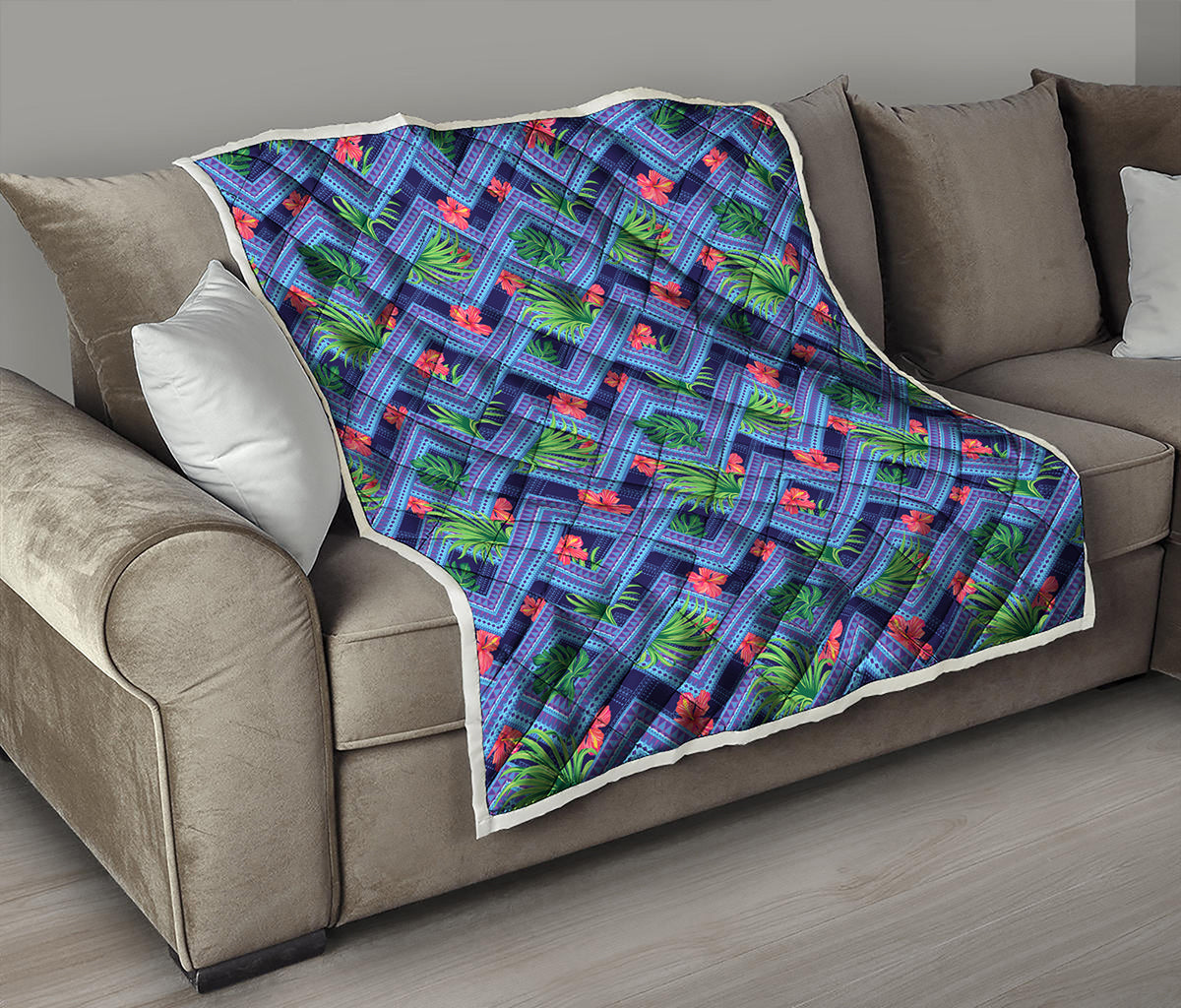 Tropical Aztec Geometric Pattern Print Quilt
