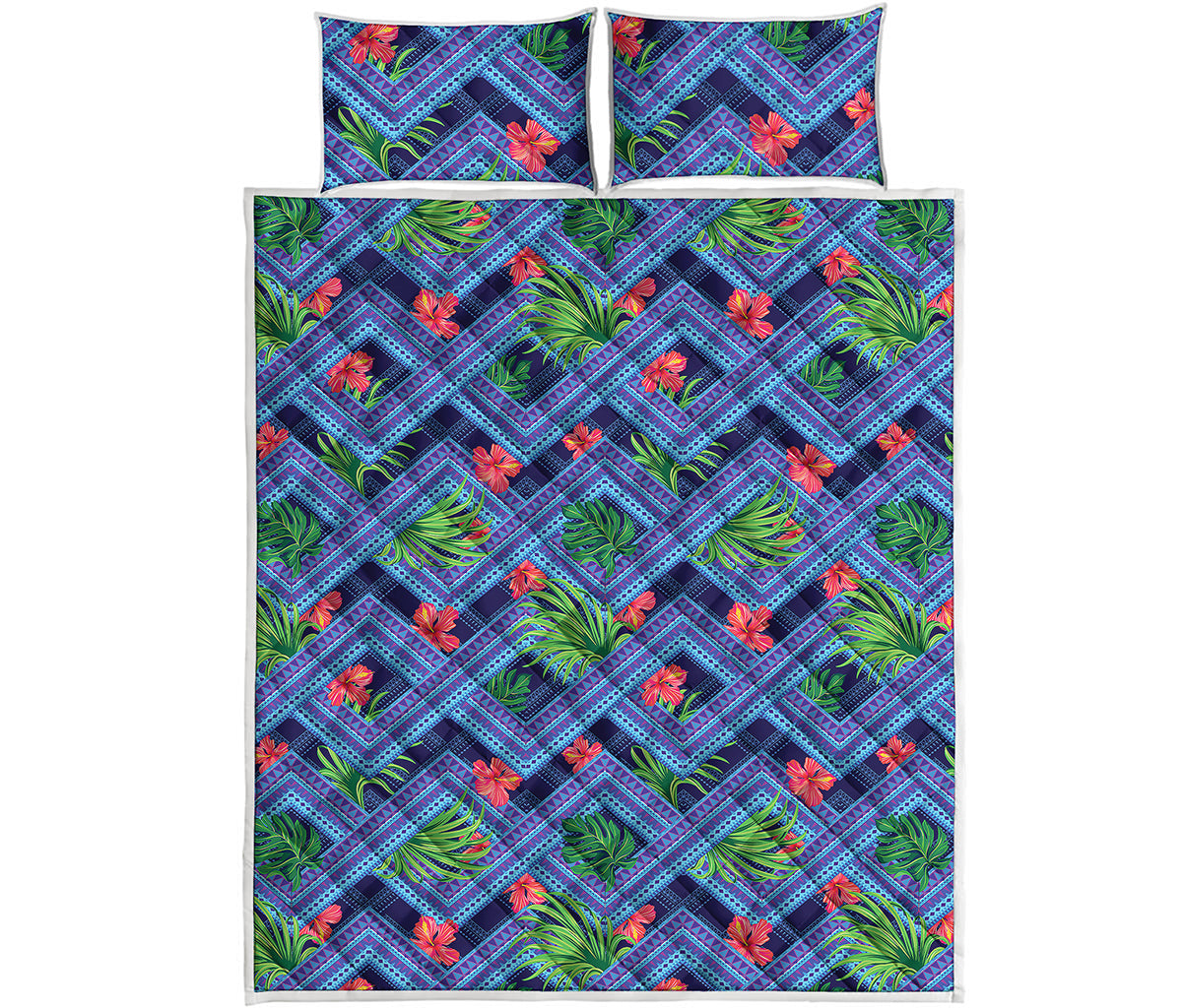 Tropical Aztec Geometric Pattern Print Quilt Bed Set