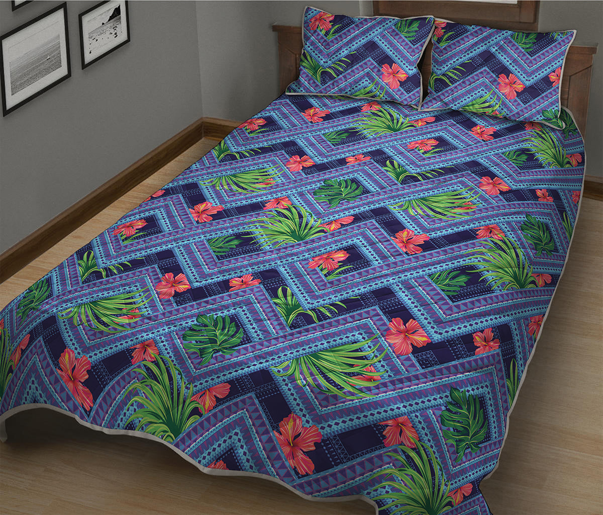 Tropical Aztec Geometric Pattern Print Quilt Bed Set