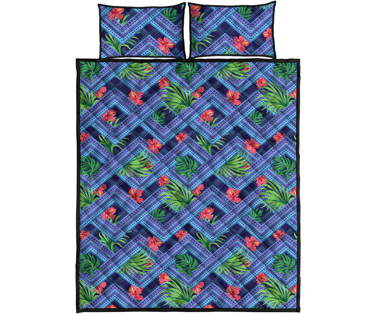 Tropical Aztec Geometric Pattern Print Quilt Bed Set