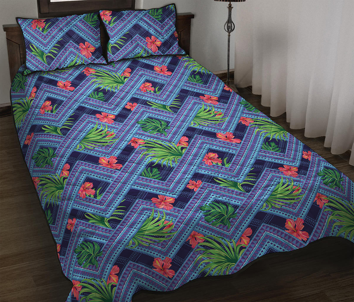 Tropical Aztec Geometric Pattern Print Quilt Bed Set
