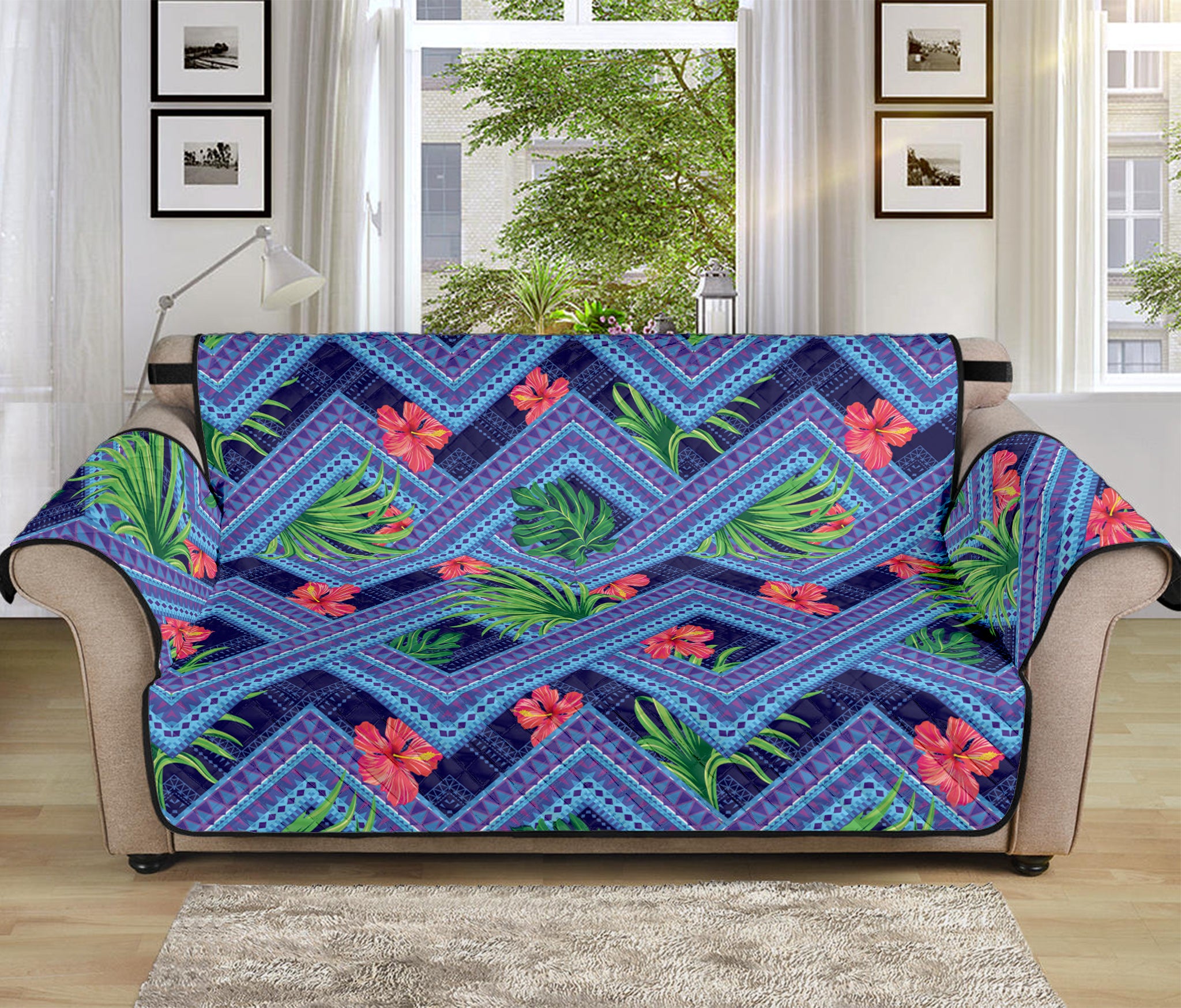 Tropical Aztec Geometric Pattern Print Sofa Protector