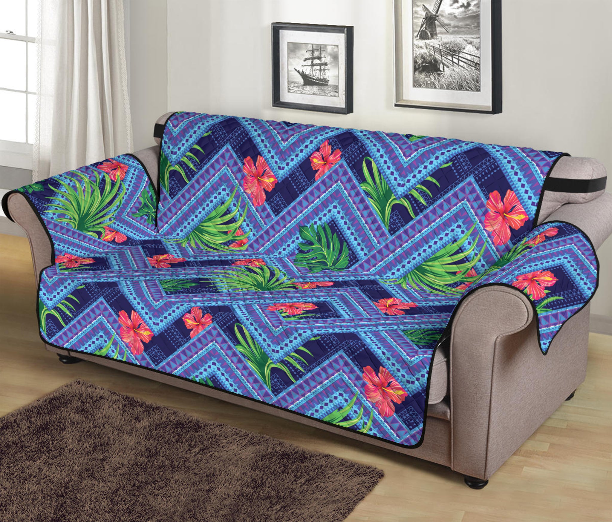 Tropical Aztec Geometric Pattern Print Sofa Protector