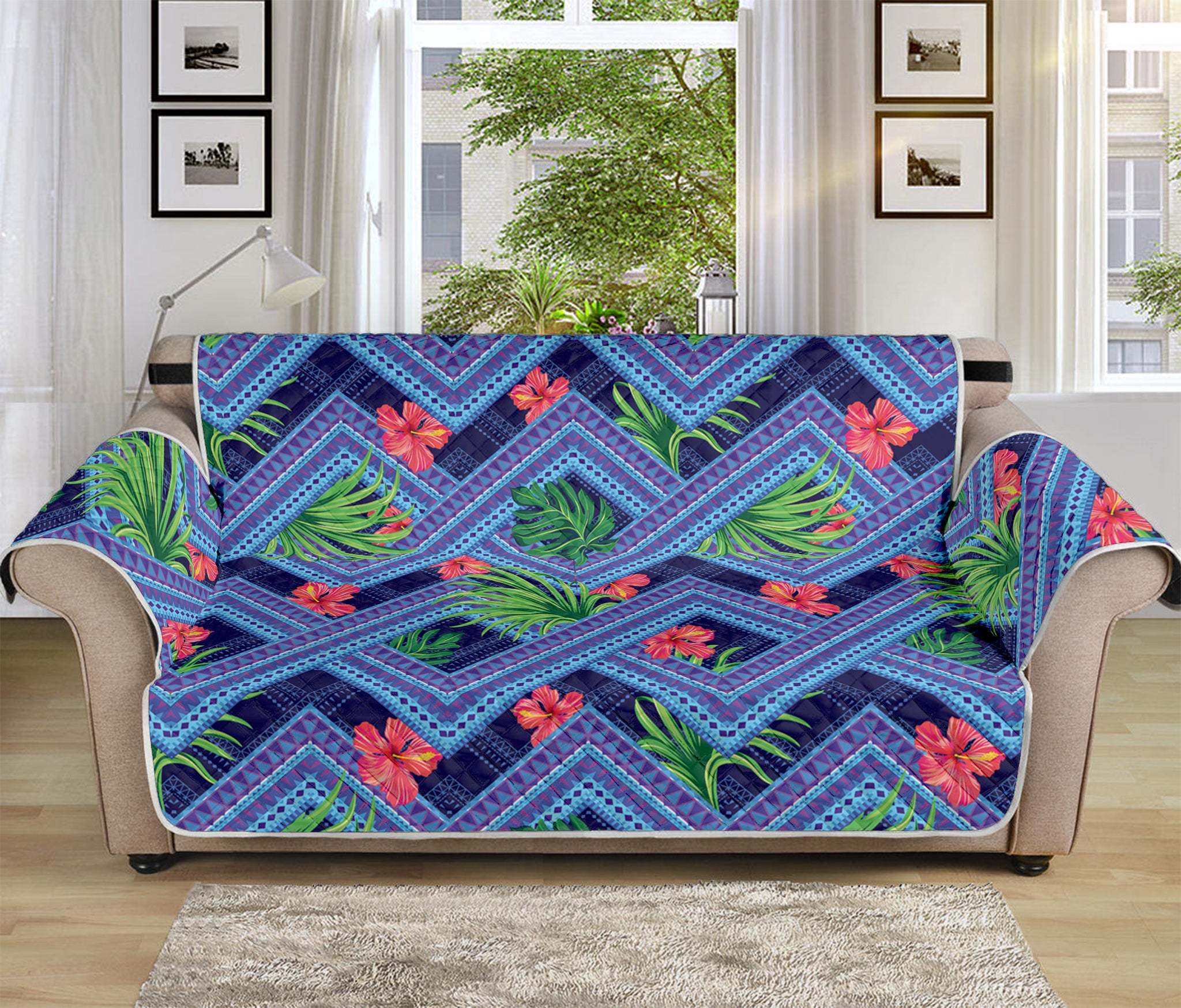 Tropical Aztec Geometric Pattern Print Sofa Protector