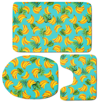 Tropical Banana Leaf Pattern Print 3 Piece Bath Mat Set