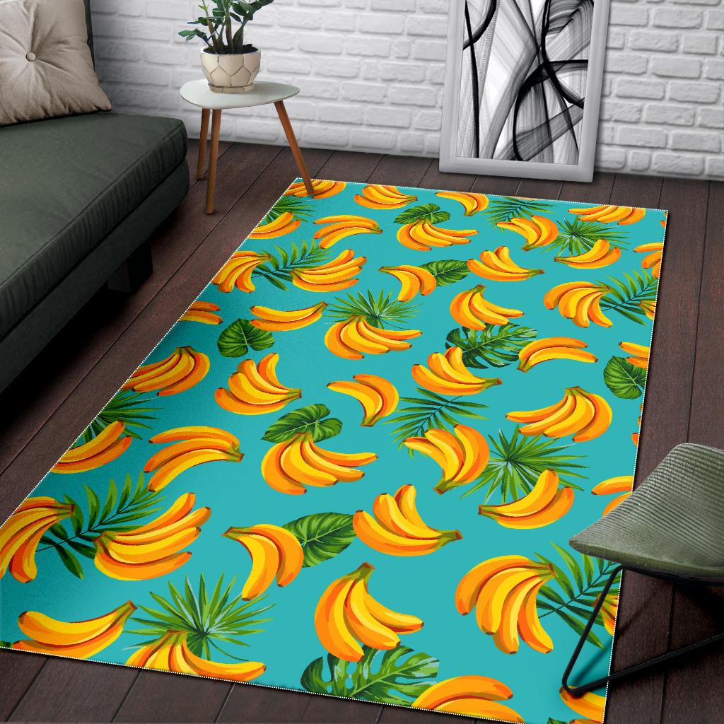 Tropical Banana Leaf Pattern Print Area Rug GearFrost