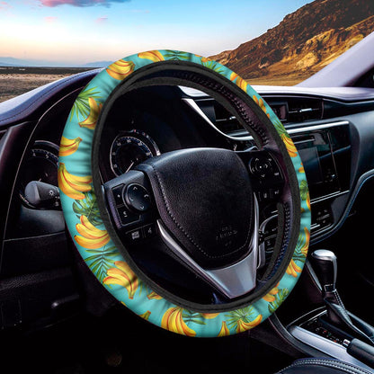 Tropical Banana Leaf Pattern Print Car Steering Wheel Cover