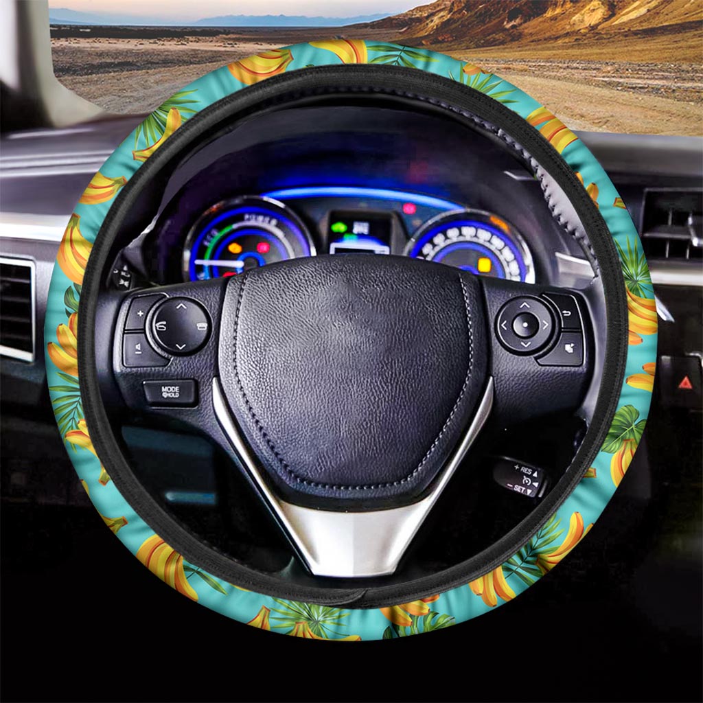 Tropical Banana Leaf Pattern Print Car Steering Wheel Cover