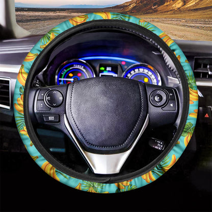 Tropical Banana Leaf Pattern Print Car Steering Wheel Cover