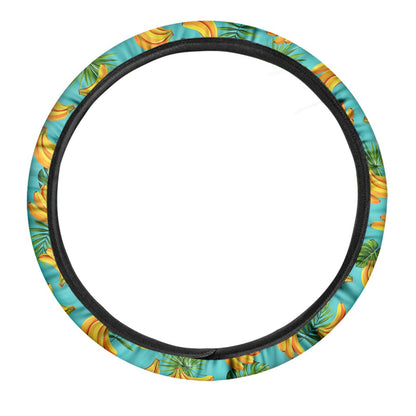 Tropical Banana Leaf Pattern Print Car Steering Wheel Cover