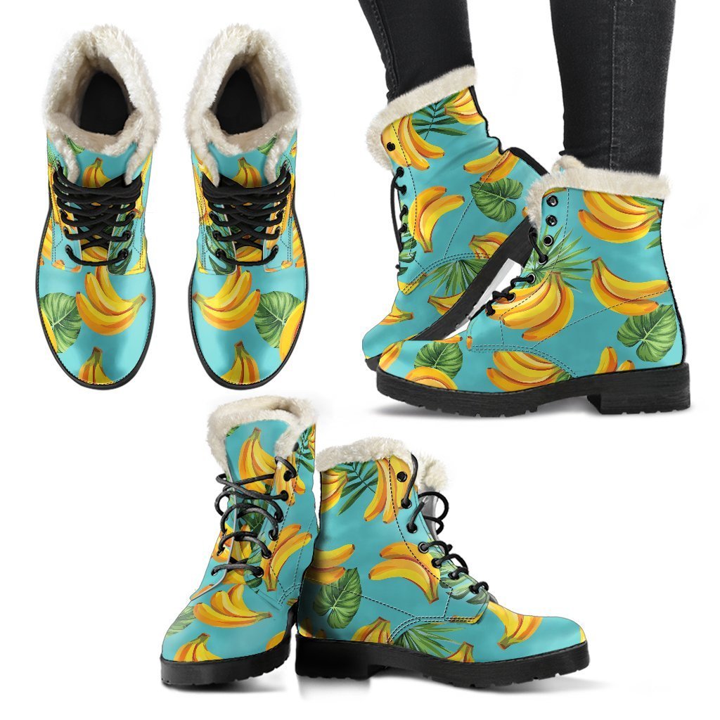 Tropical Banana Leaf Pattern Print Comfy Boots GearFrost