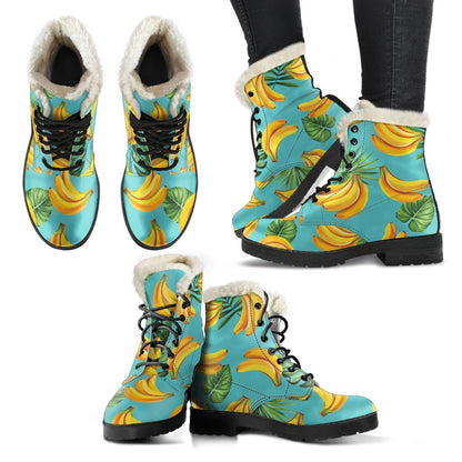 Tropical Banana Leaf Pattern Print Comfy Boots GearFrost
