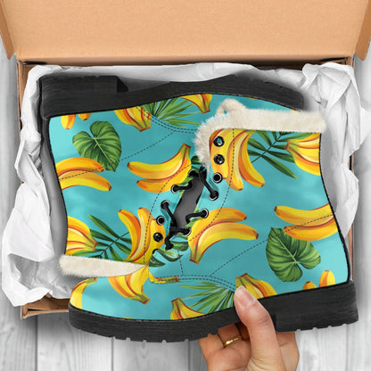 Tropical Banana Leaf Pattern Print Comfy Boots GearFrost