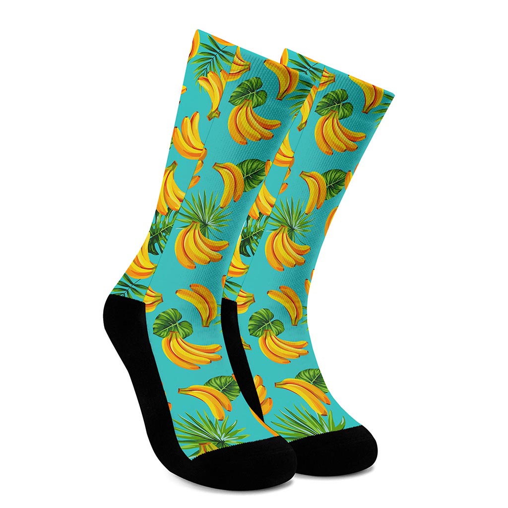 Tropical Banana Leaf Pattern Print Crew Socks