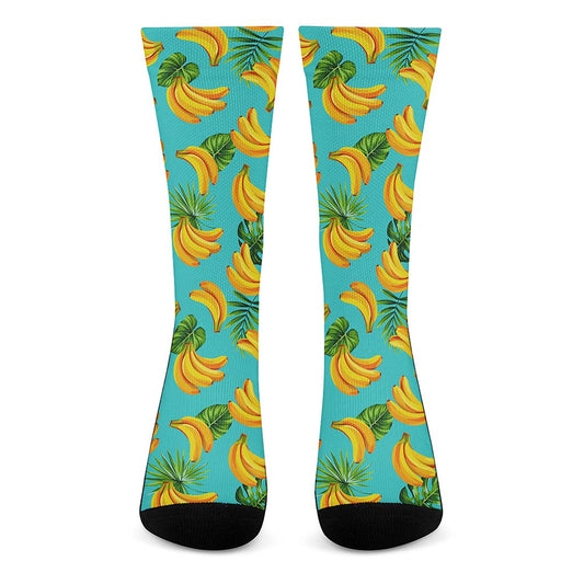 Tropical Banana Leaf Pattern Print Crew Socks