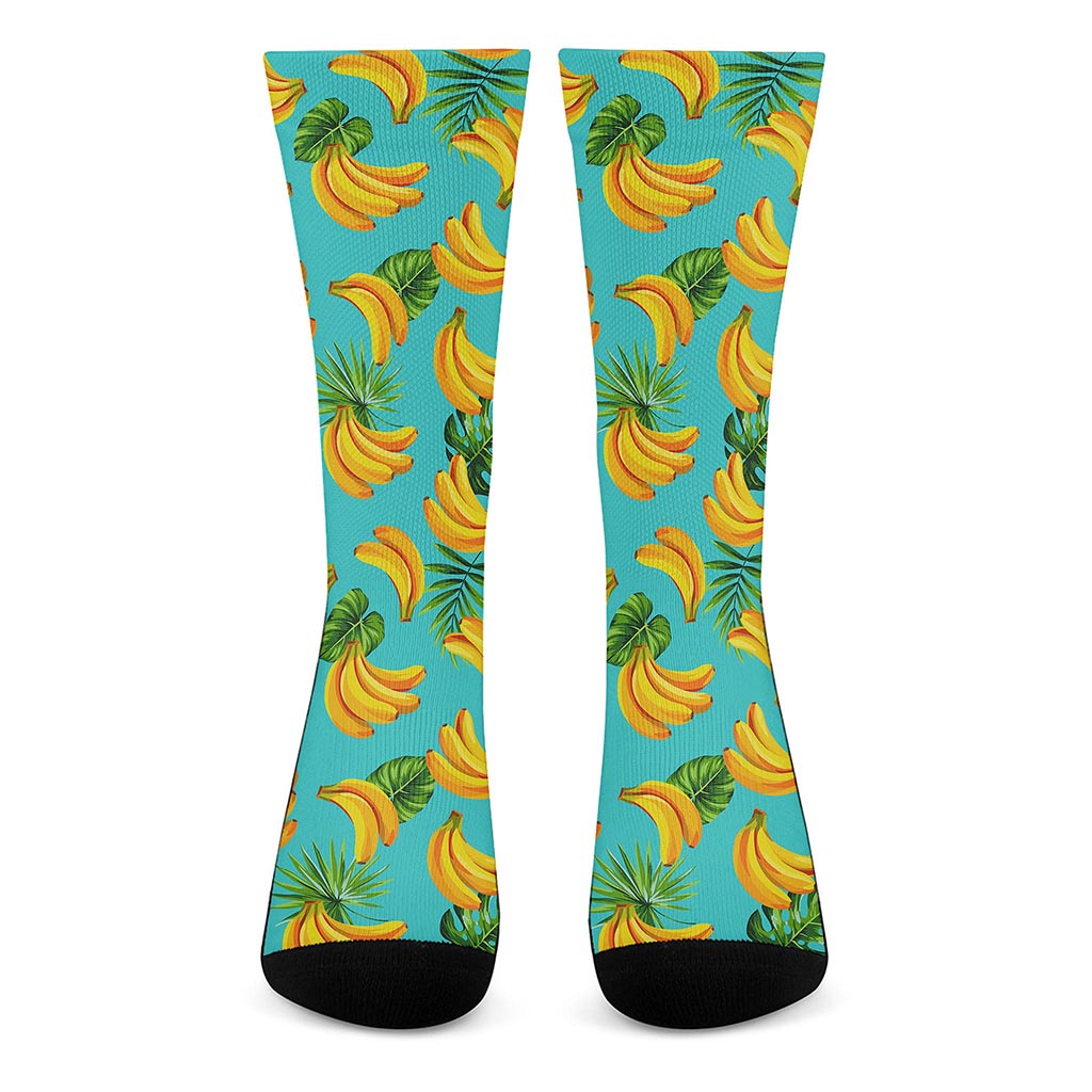 Tropical Banana Leaf Pattern Print Crew Socks