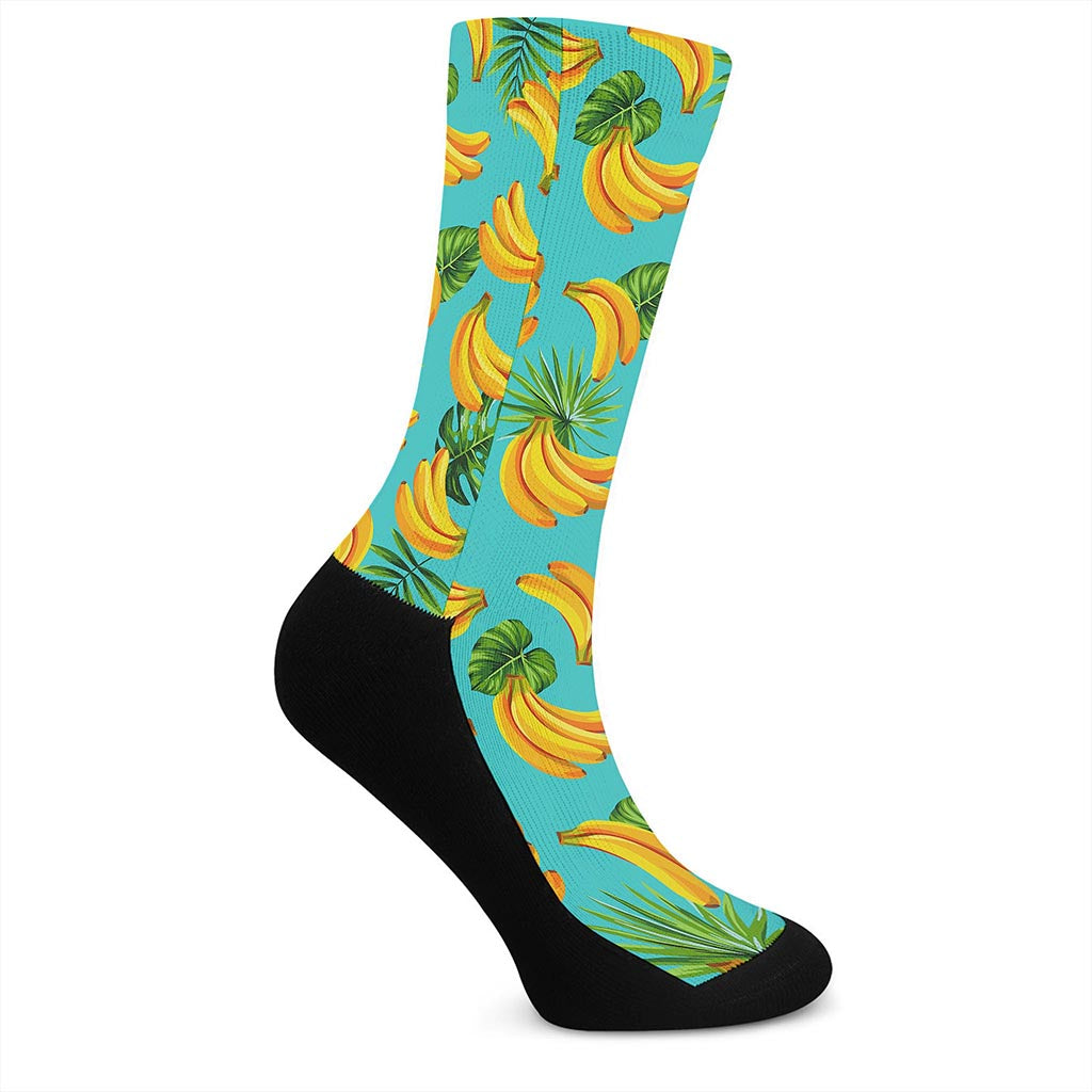 Tropical Banana Leaf Pattern Print Crew Socks
