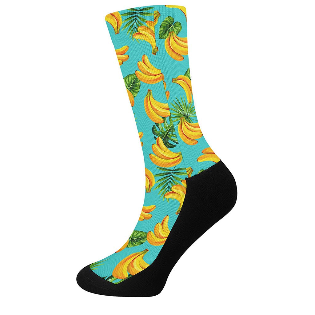 Tropical Banana Leaf Pattern Print Crew Socks