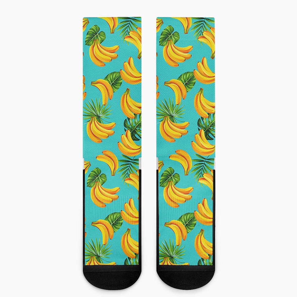 Tropical Banana Leaf Pattern Print Crew Socks