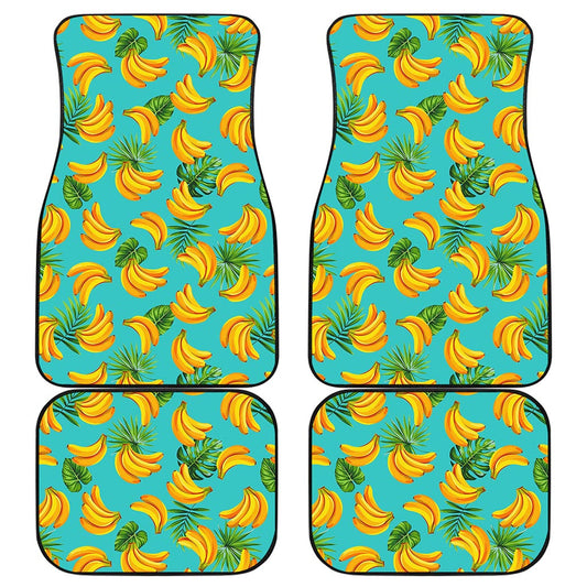 Tropical Banana Leaf Pattern Print Front and Back Car Floor Mats