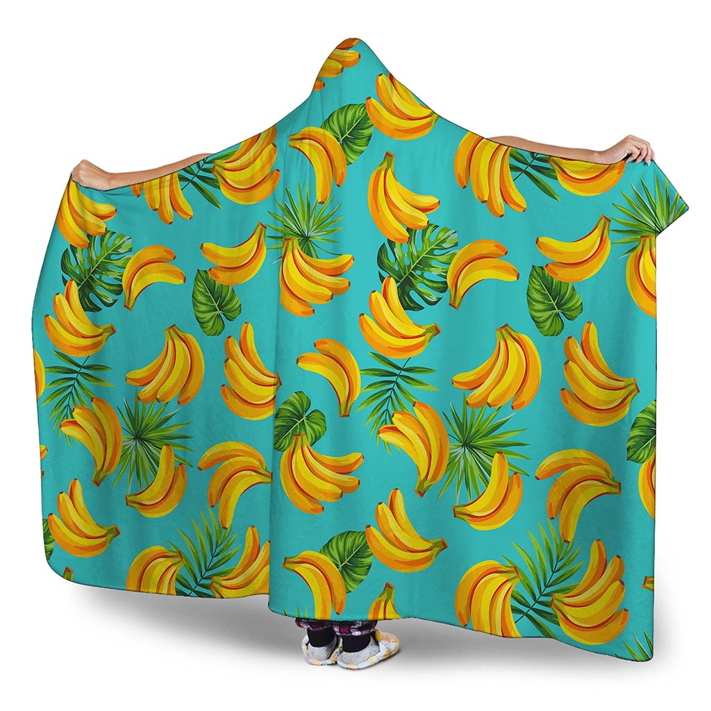 Tropical Banana Leaf Pattern Print Hooded Blanket