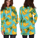 Tropical Banana Leaf Pattern Print Hoodie Dress GearFrost