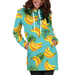 Tropical Banana Leaf Pattern Print Hoodie Dress GearFrost