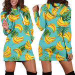 Tropical Banana Leaf Pattern Print Hoodie Dress GearFrost