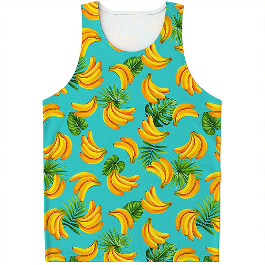Tropical Banana Leaf Pattern Print Men's Tank Top