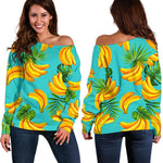 Tropical Banana Leaf Pattern Print Off Shoulder Sweatshirt GearFrost