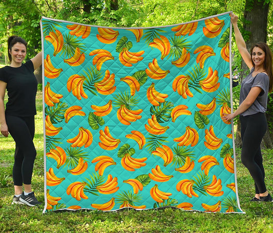 Tropical Banana Leaf Pattern Print Quilt