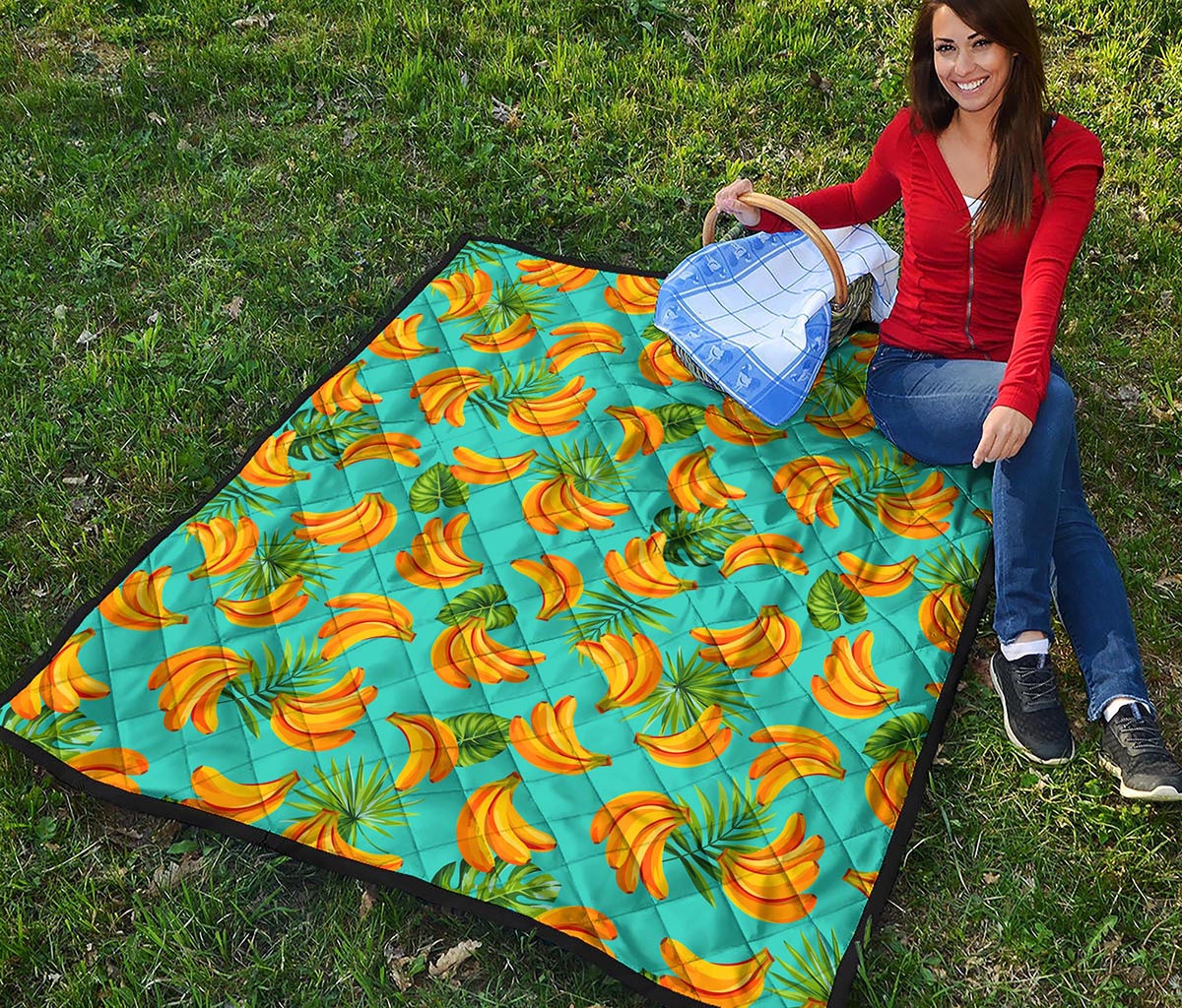 Tropical Banana Leaf Pattern Print Quilt