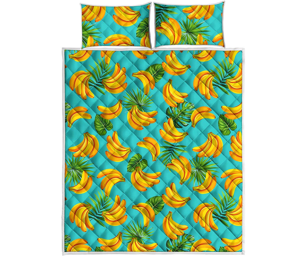 Tropical Banana Leaf Pattern Print Quilt Bed Set
