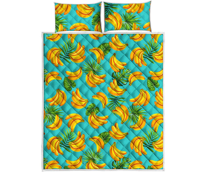 Tropical Banana Leaf Pattern Print Quilt Bed Set