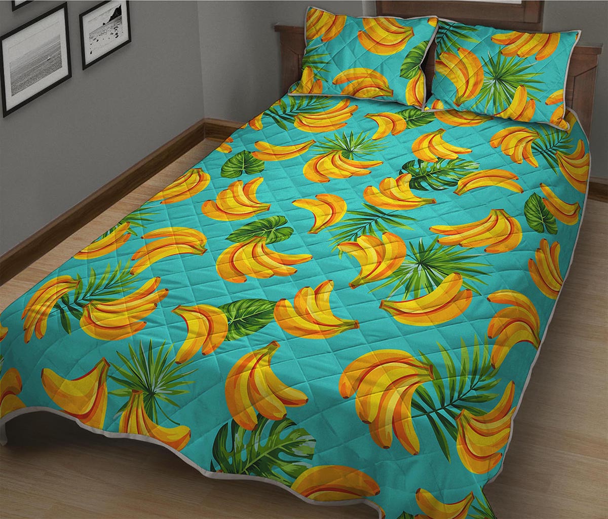 Tropical Banana Leaf Pattern Print Quilt Bed Set