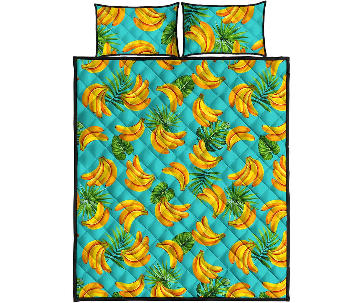 Tropical Banana Leaf Pattern Print Quilt Bed Set