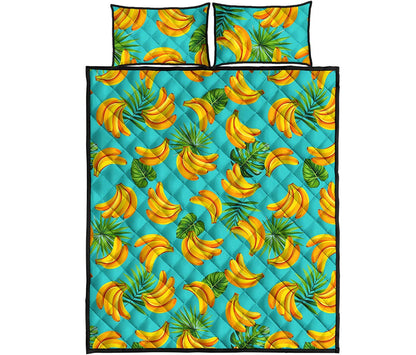 Tropical Banana Leaf Pattern Print Quilt Bed Set