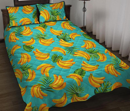 Tropical Banana Leaf Pattern Print Quilt Bed Set